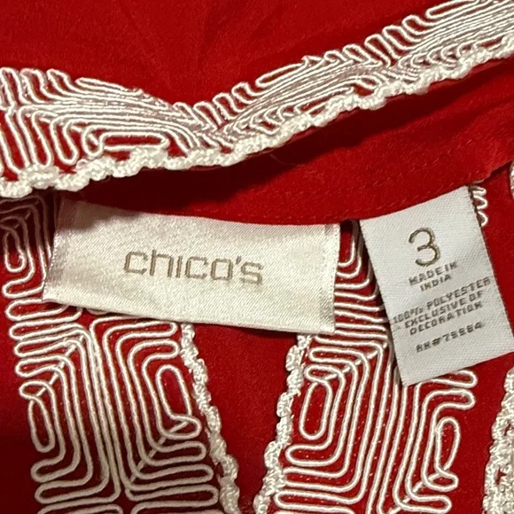 3/$10 Chico's Red Tunic with White Embroidery - Picture 2 of 7